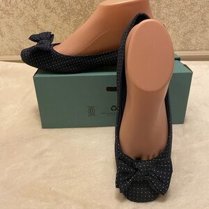 Dexter Navy Blue Polka Dot Bow Flats